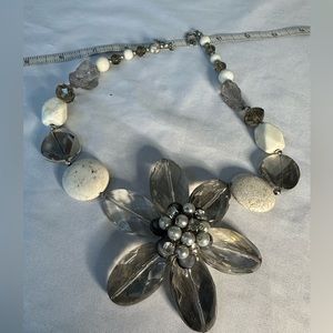 Large chunky smoky gray flower and bead necklace